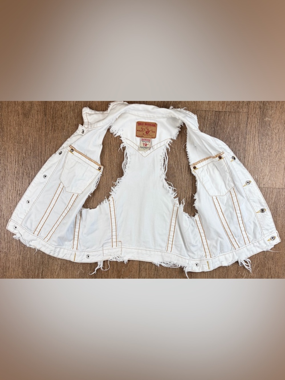 True Religion ‘Leah’ Rips Racerback Denim Vest ~ in White - Picture 7 of 15